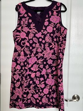Lands' End Purple Floral V-Neck Dress